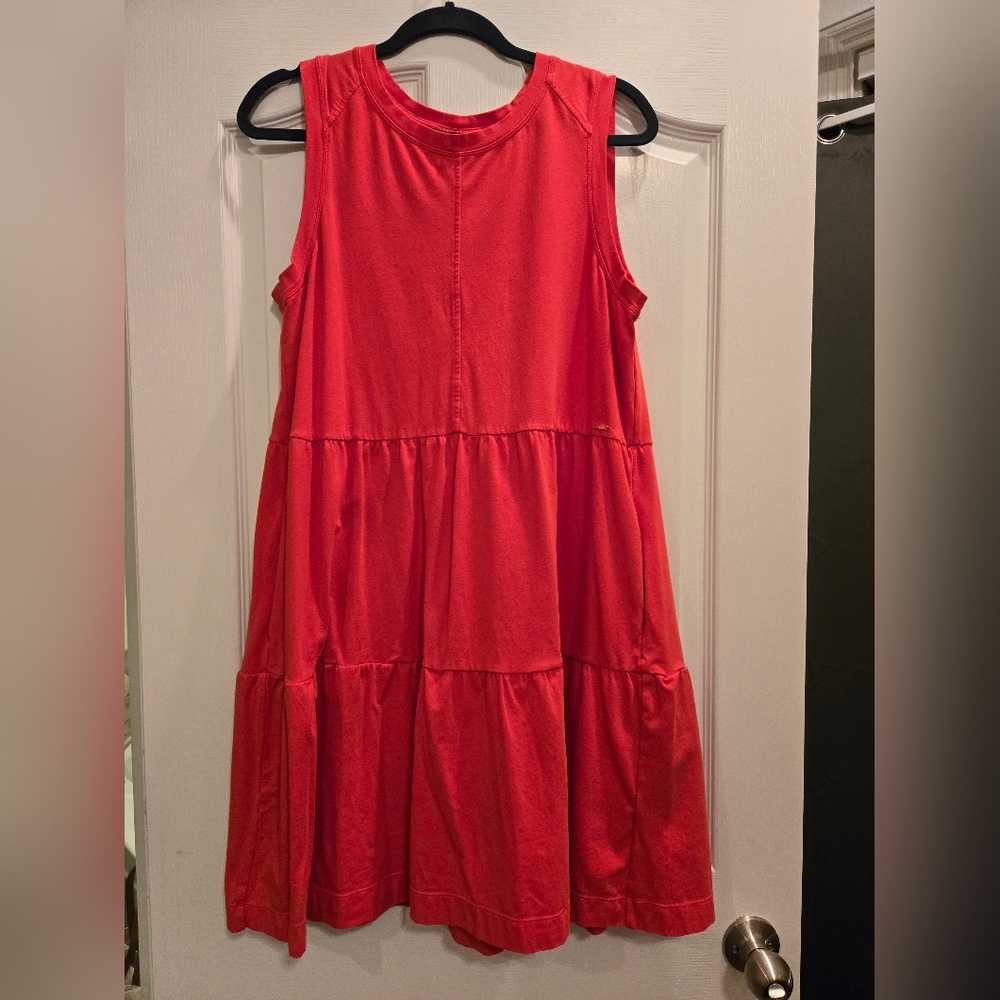 DKNY Bright Red Sleeveless Tiered Swing Dress